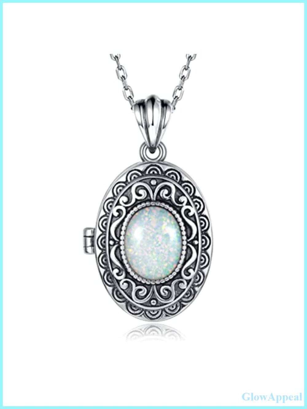 Sterling Silver Opal Locket Necklace 925 Antiqued